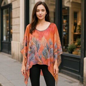 Funsport sheer lined loose silken feel petal design pullover blouse Sz L